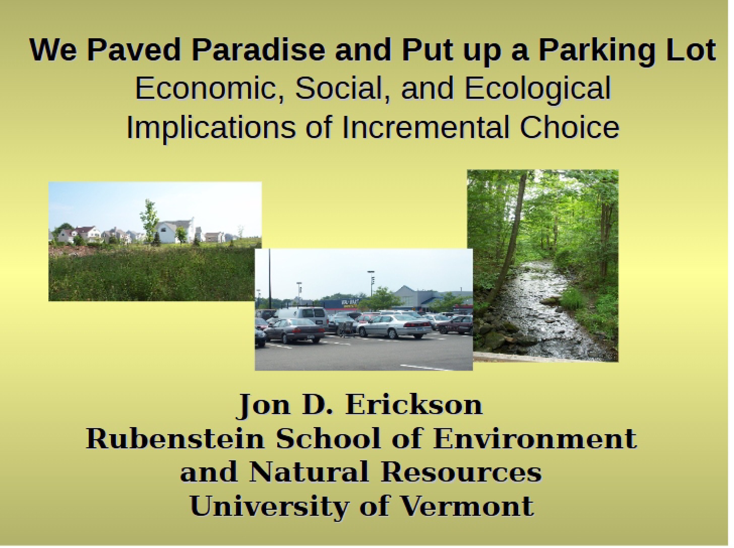 Incremental Choice Ecological, Social, and Economic Implications