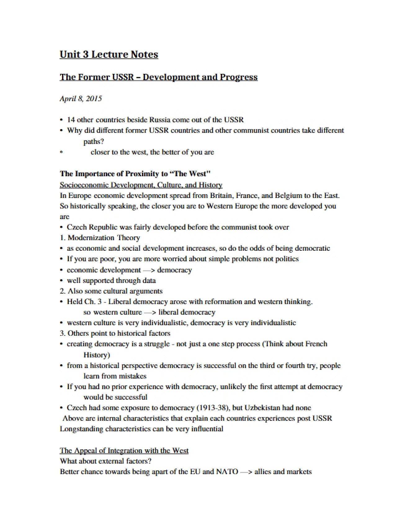 Development and Progress Former USSR