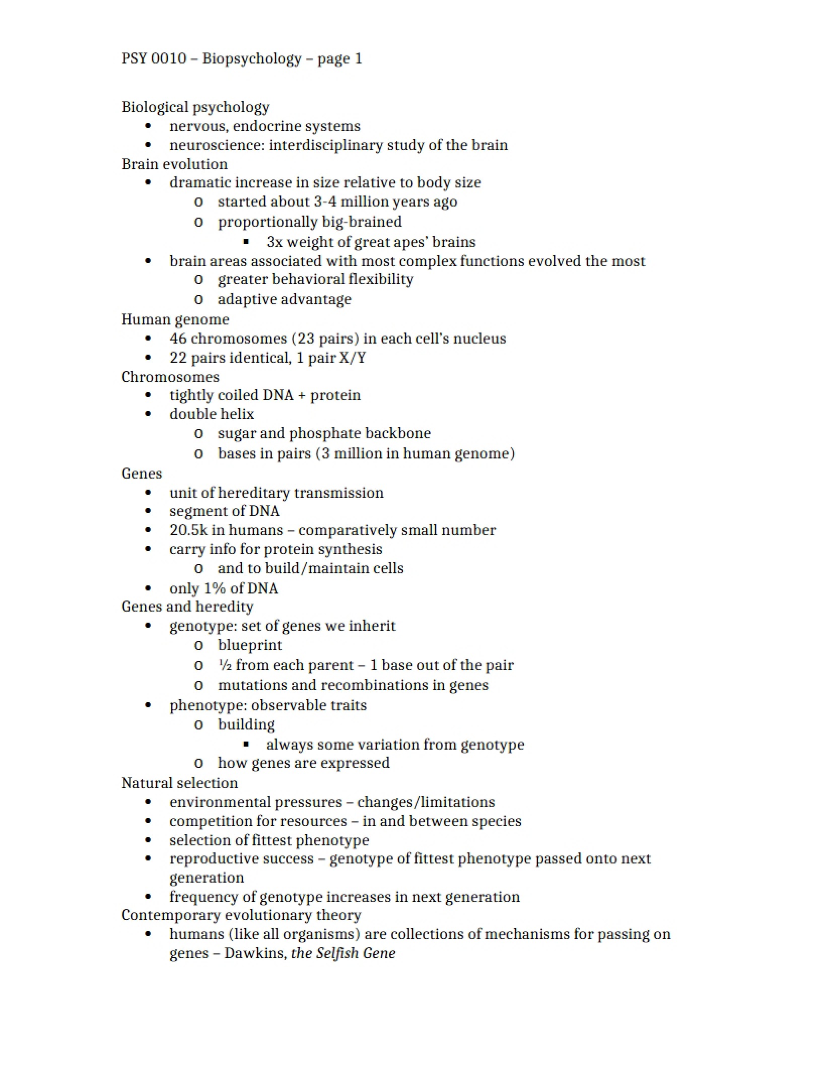 Biopsychology Overview