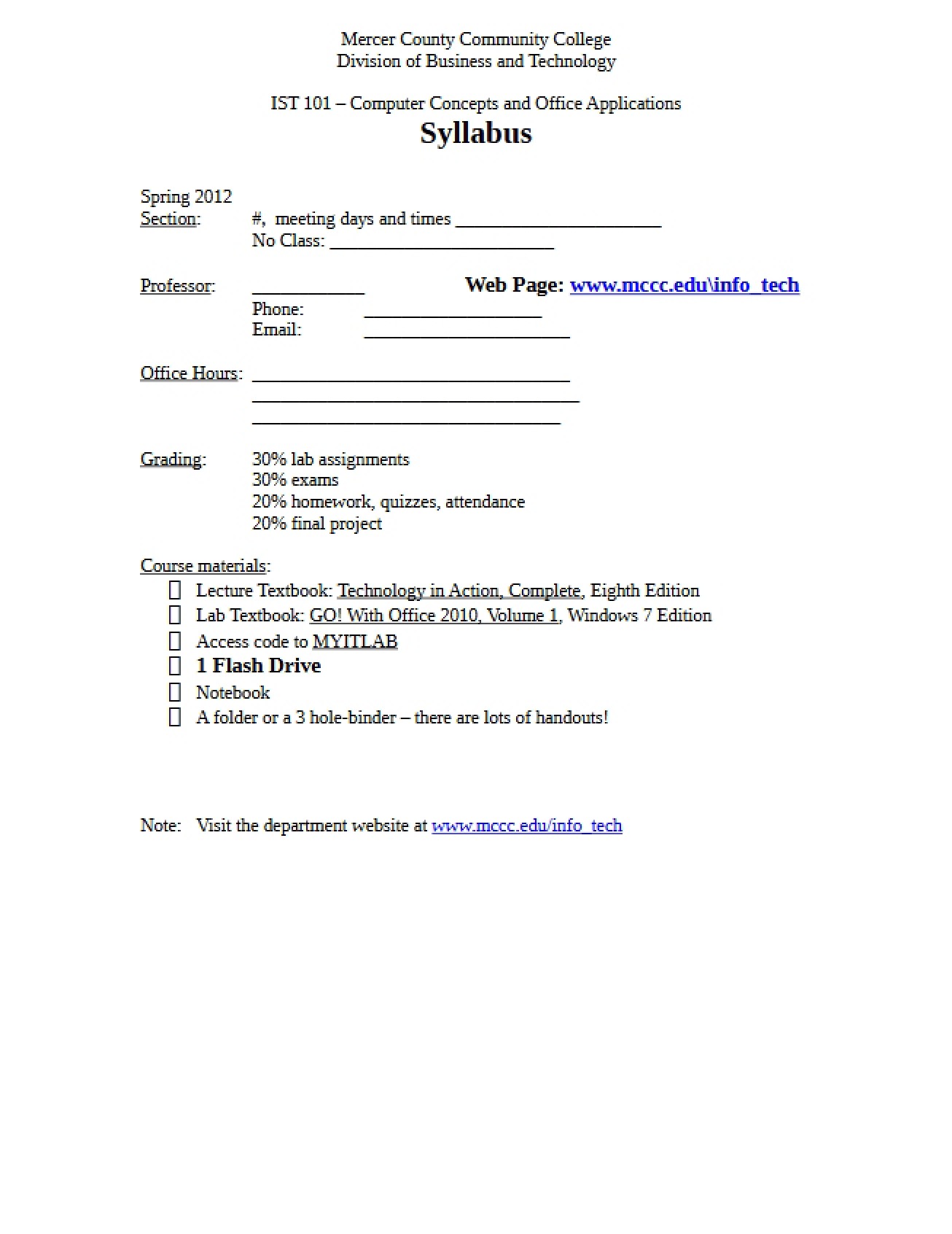 Computer Concepts Course Syllabus