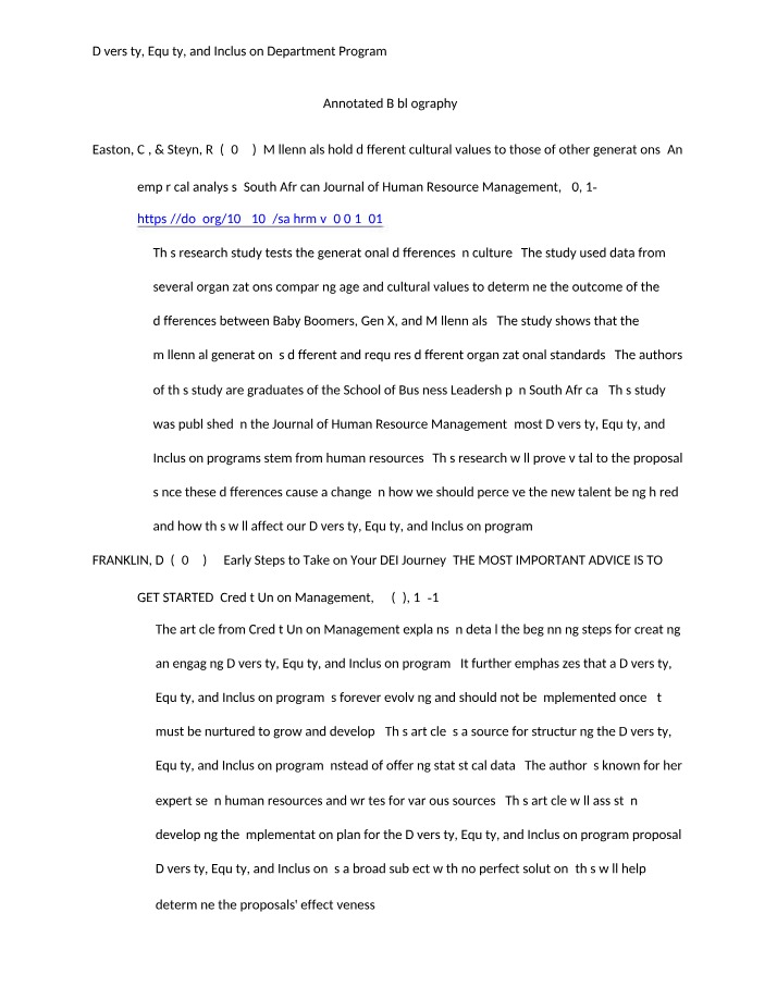 Annotated Bibliography - Diversity, Equity, and Inclusion