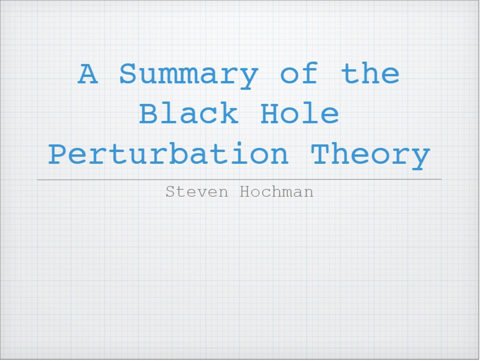 Perturbation Theory of Black Holes