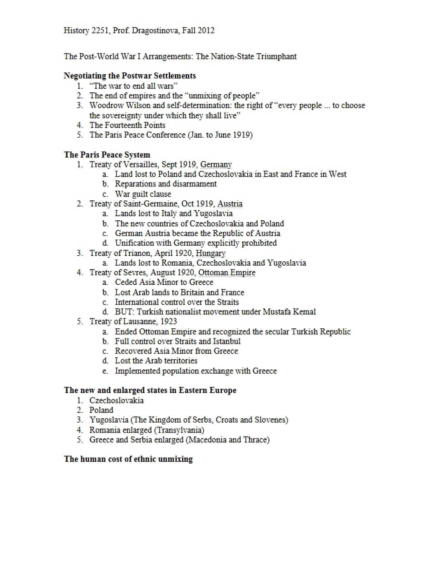 Arrangements Post-WWI