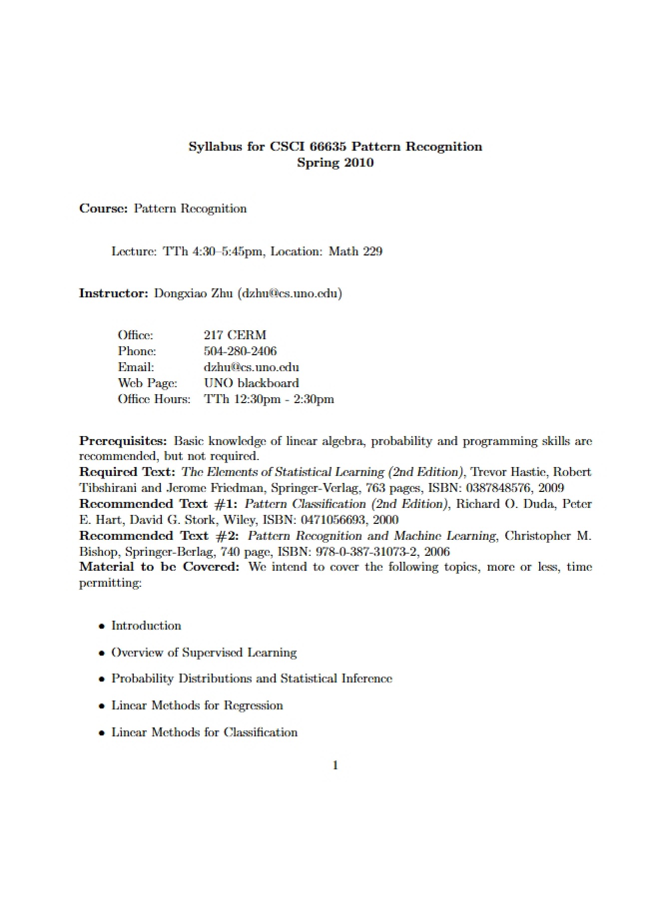 Pattern Recognition Theory and Applications Syllabus