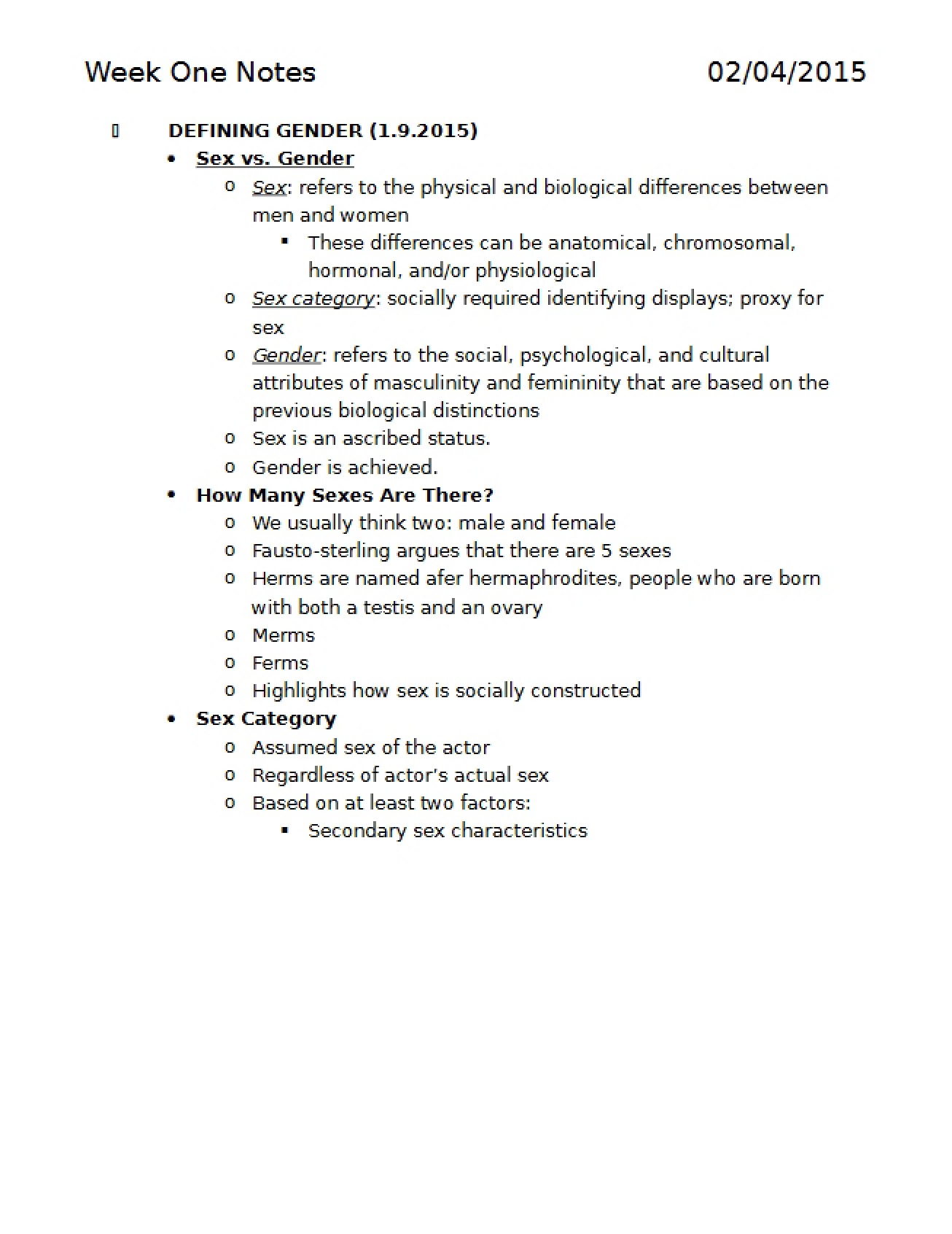 Gender and Work Course Materials