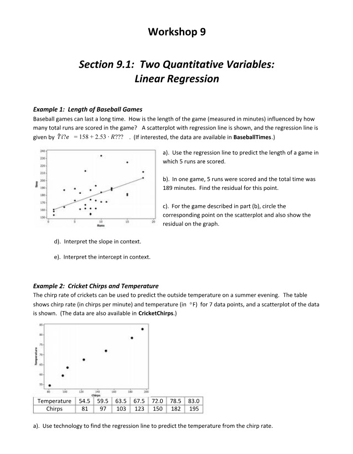 Linear Regression and Inference - Workshop 9