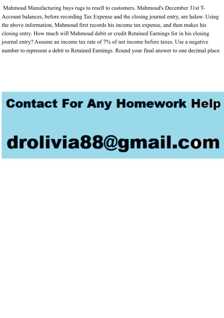 Accounting Problem for Mahmoud Manufacturing