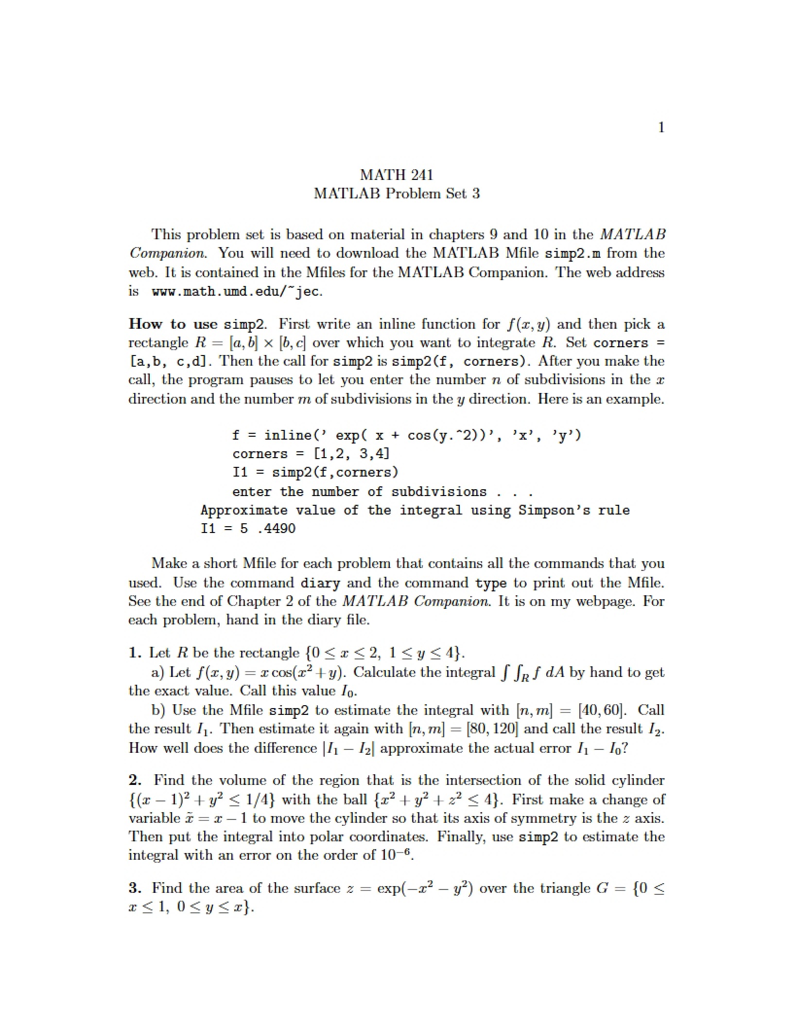Third MATLAB Problem Set