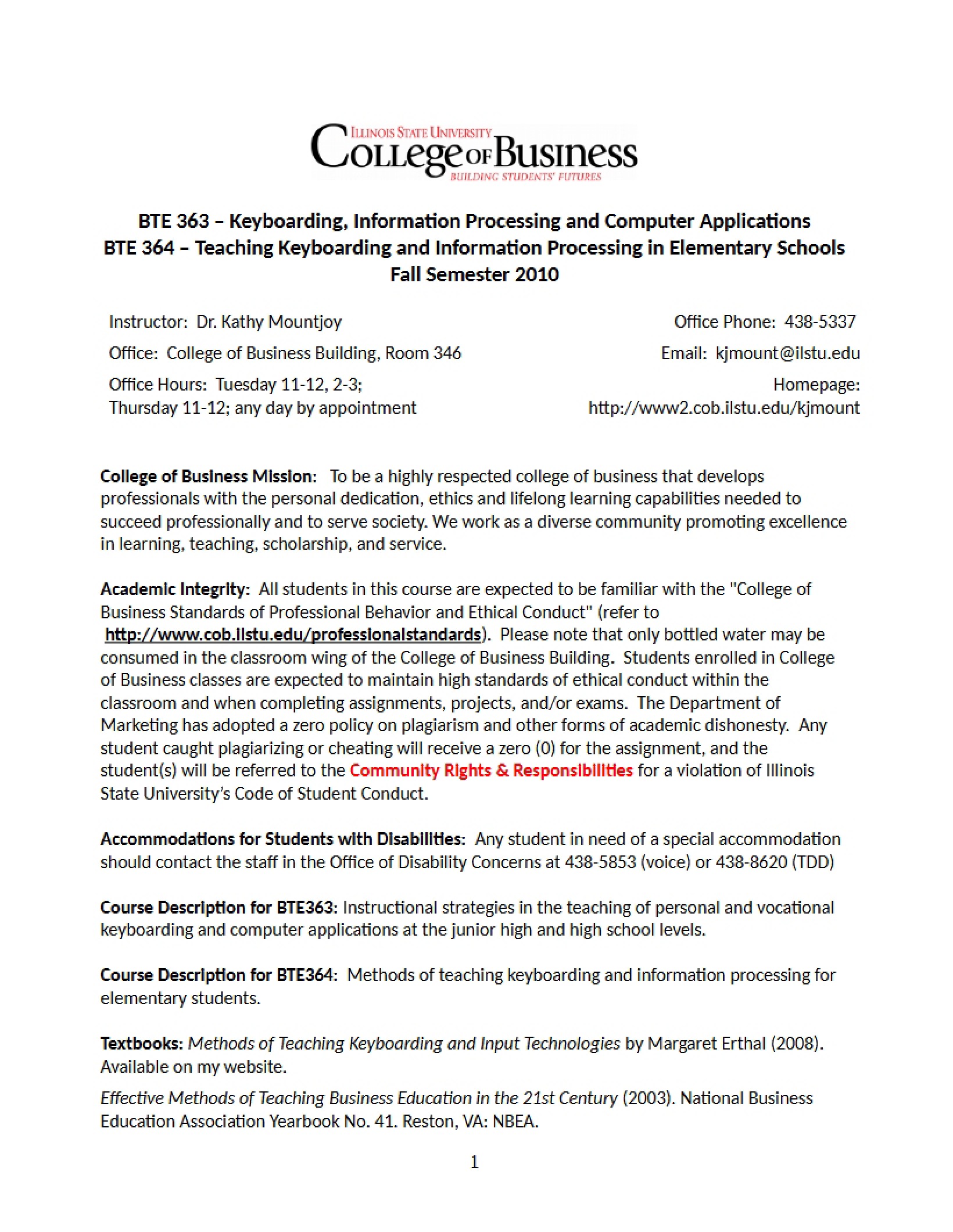 Keyboarding and Info Processing Syllabus