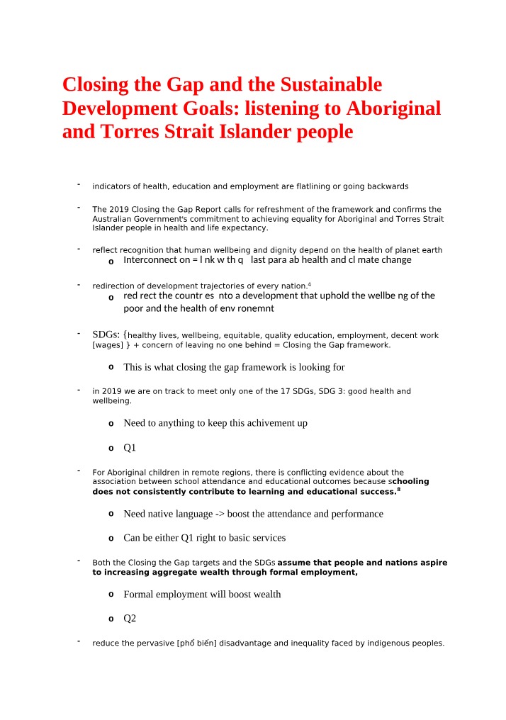 Listening to Aboriginal and Torres Strait Islander People - Closing the Gap and the Sustainable Development Goals