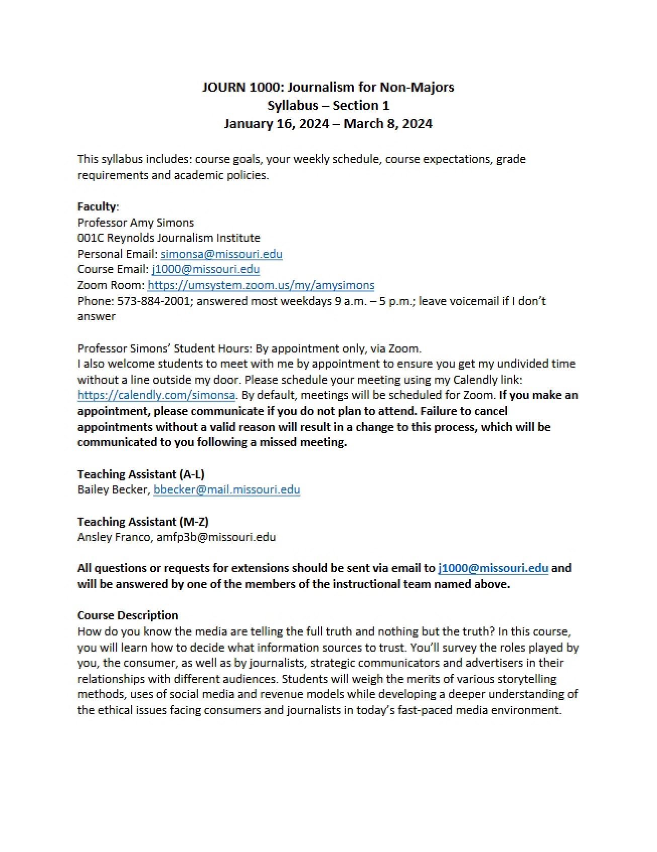 Syllabus for Journalism 1000