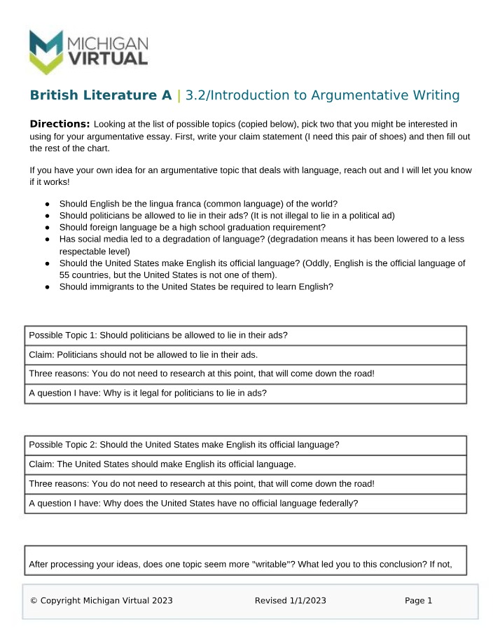 Argumentative Writing - An Introduction