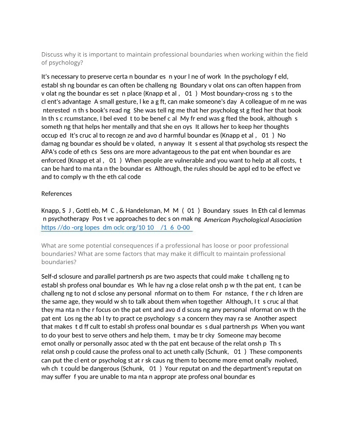 Professional Boundaries in Psychology