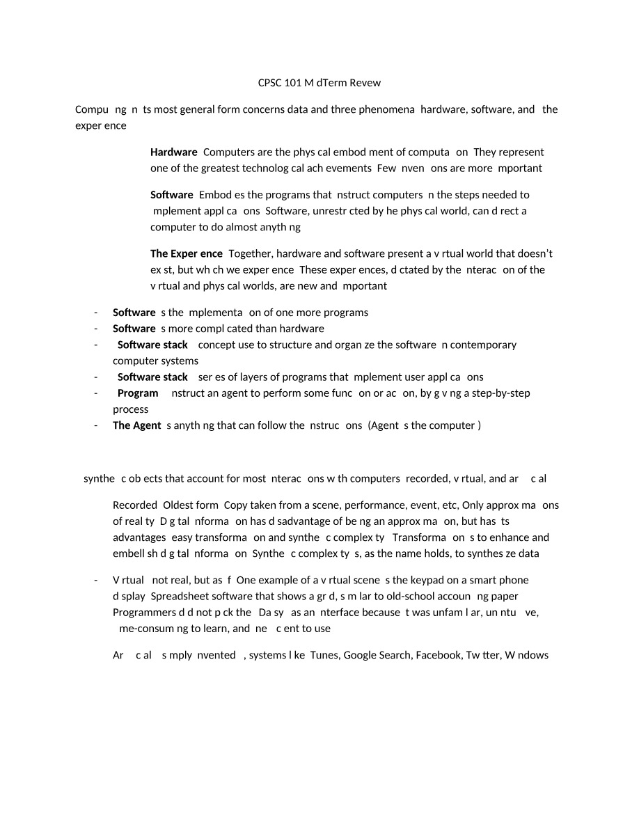CPSC 101 Midterm Review