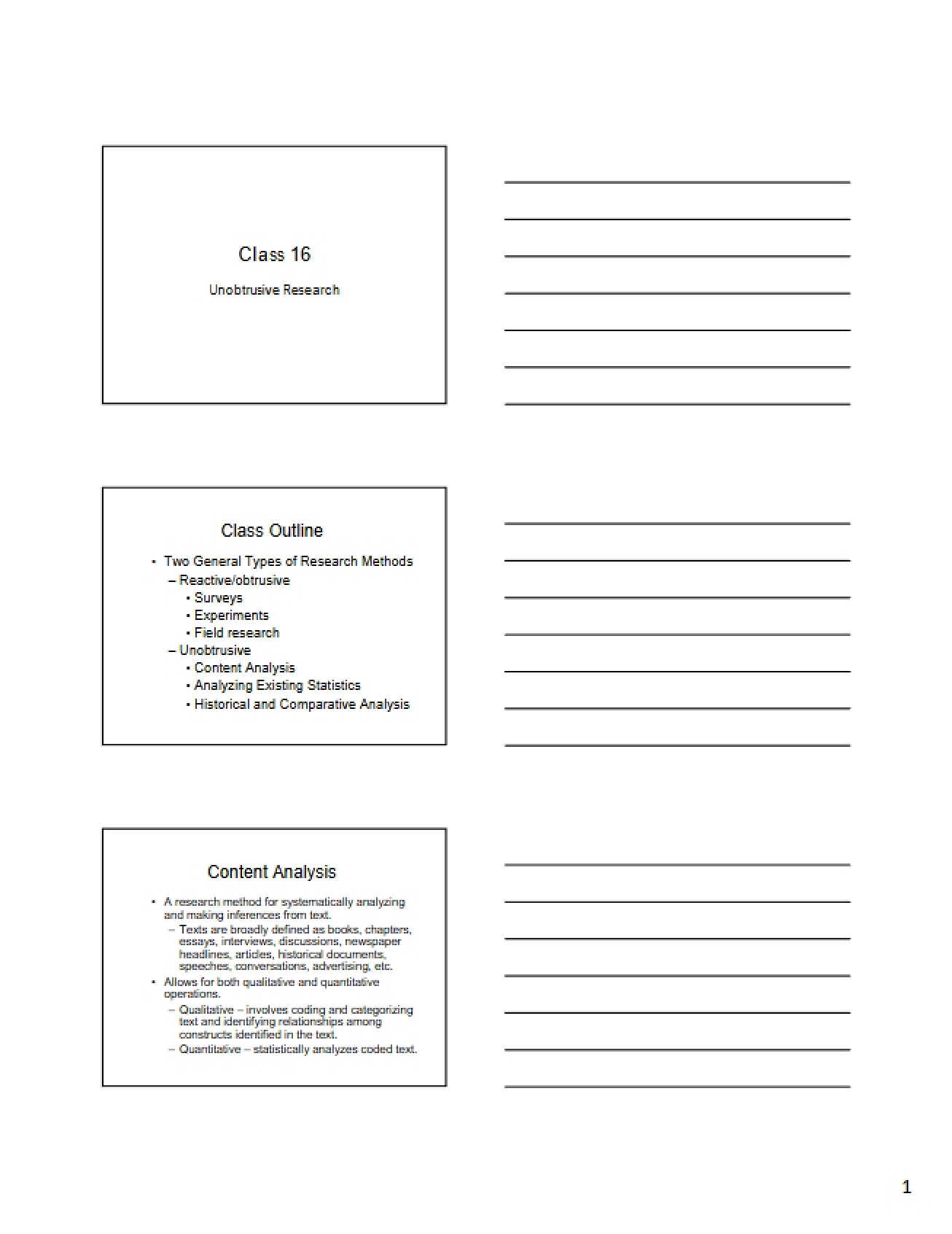 Unobtrusive Research Methods (Class 16)