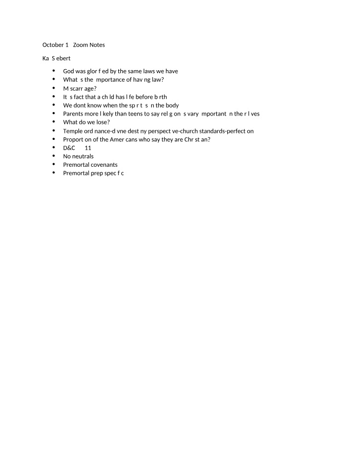 Zoom Notes from October 15
