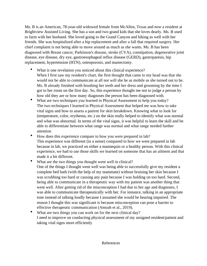 Clinical Experience - Physical Assessment and Communication