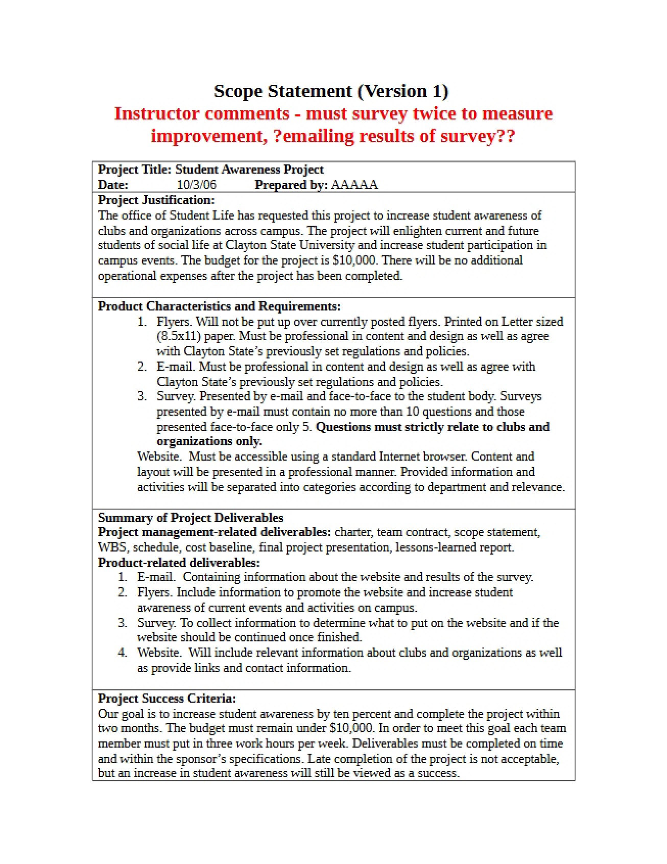 First Version of Scope Statement