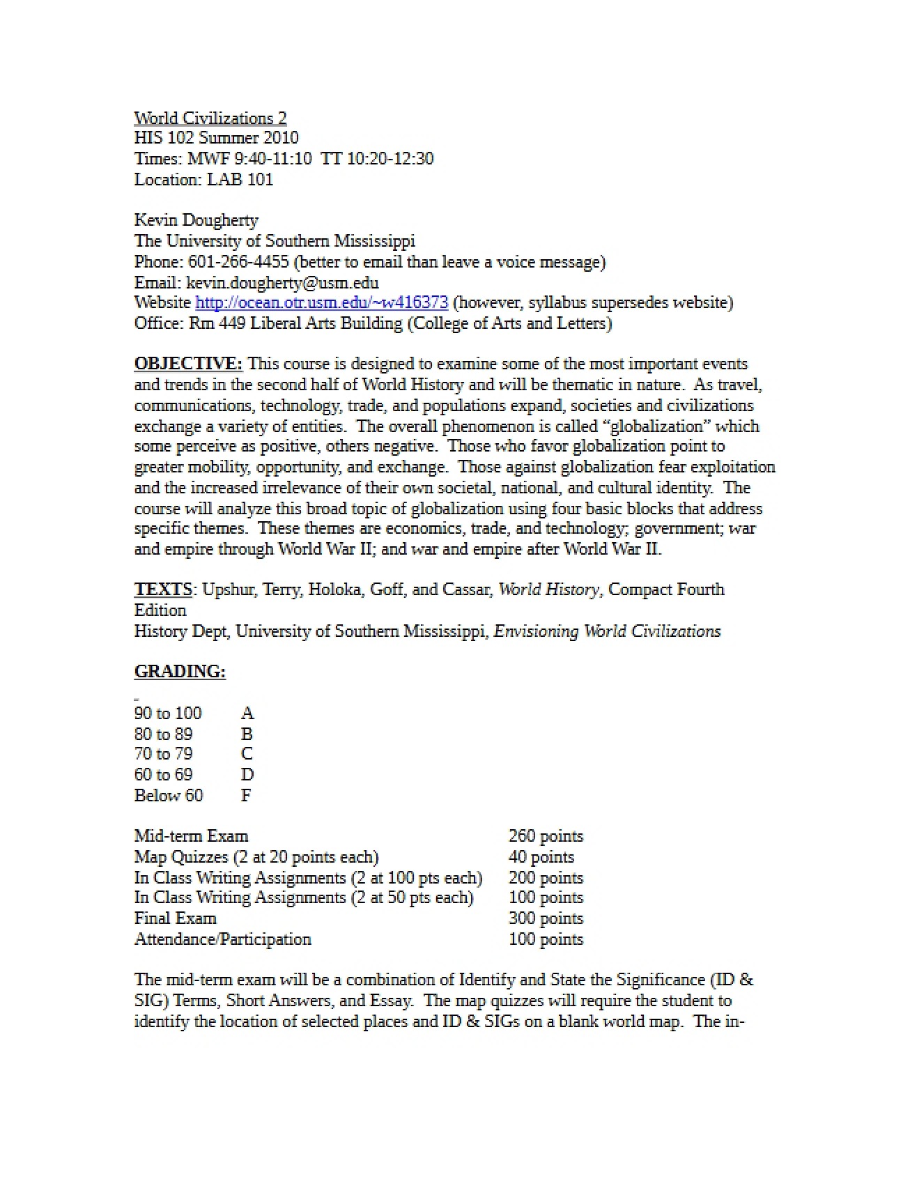 World Civilization II Course Syllabus