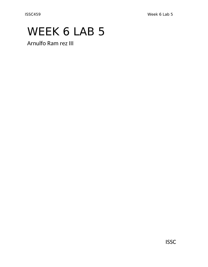 ISSC459 Lab 5 by Arnulfo Ramirez