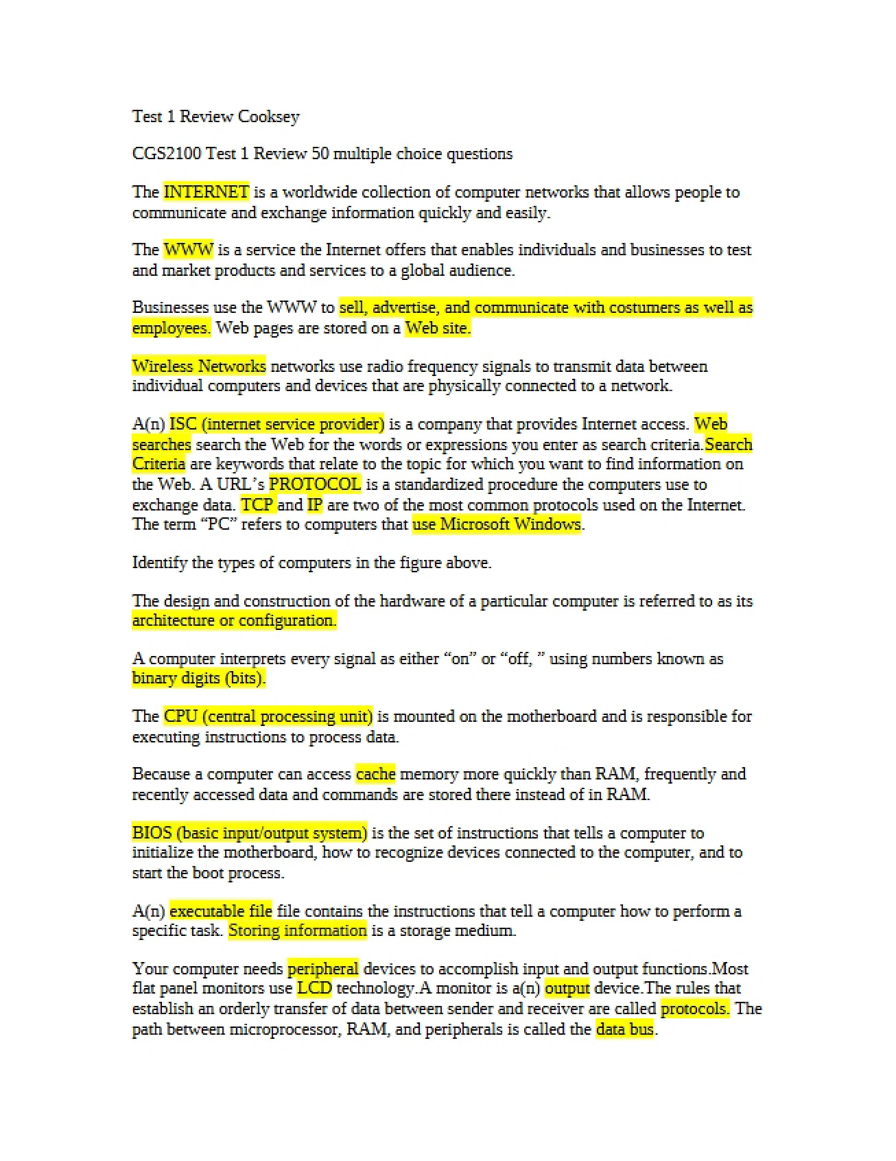 Review for the First Test in Microcomputer Applications