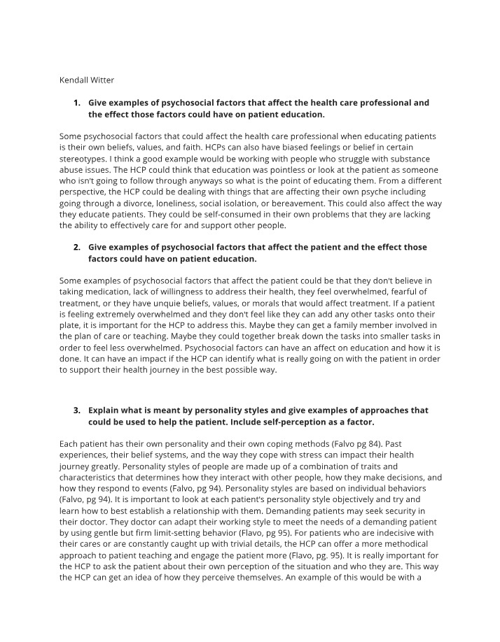 Psychosocial Factors Affecting Health Care - Examples