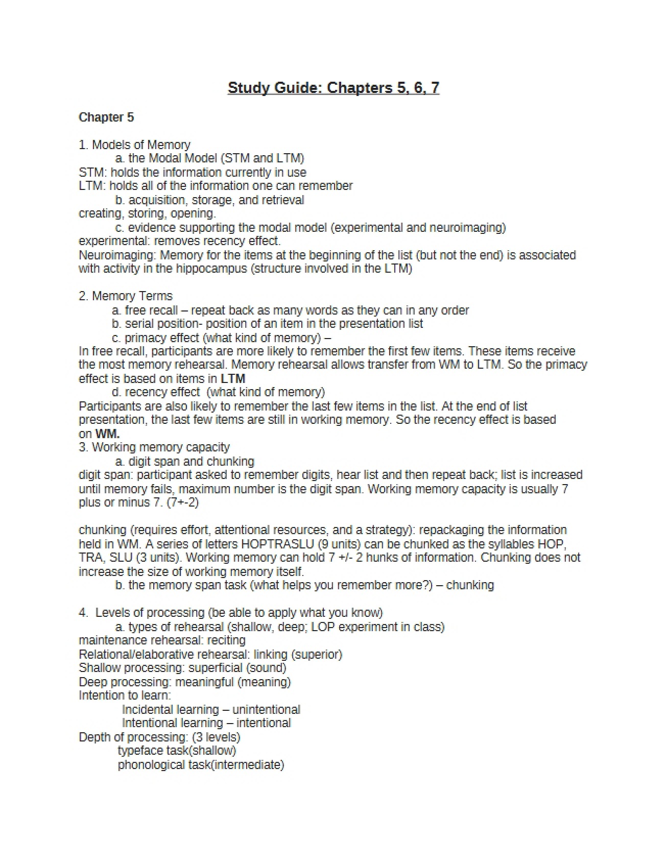 Study Guide for Foundations of Cognitive Psychology