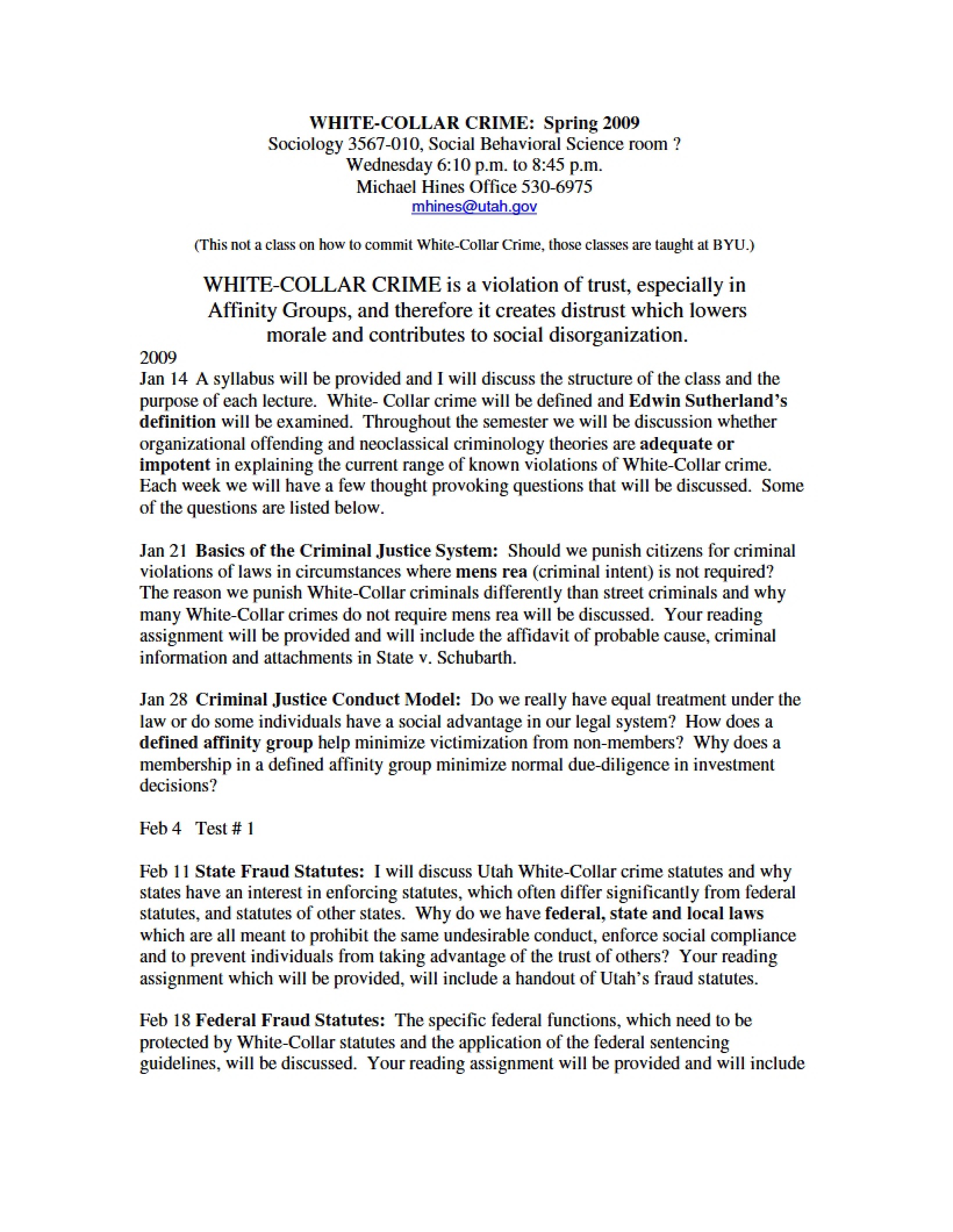 Course Guidelines White-Collar Crime