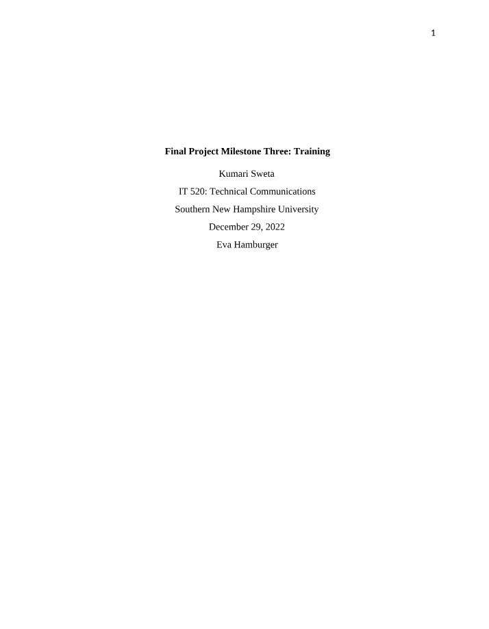 Training - Final Project Milestone Three