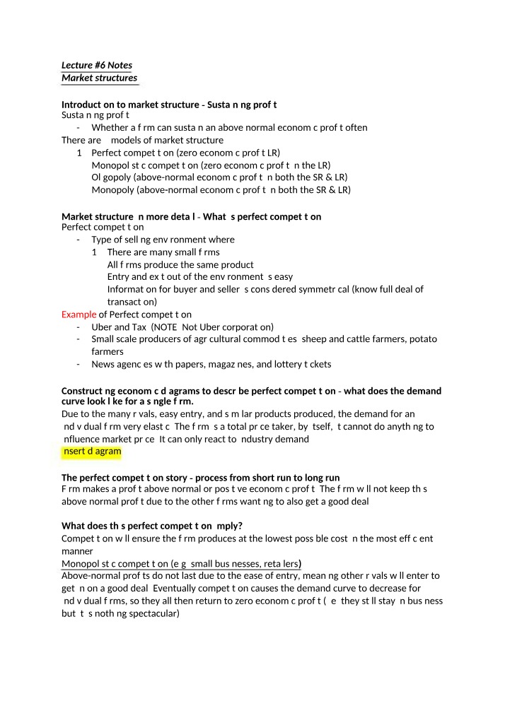 ECON1001 Lecture 6 Notes