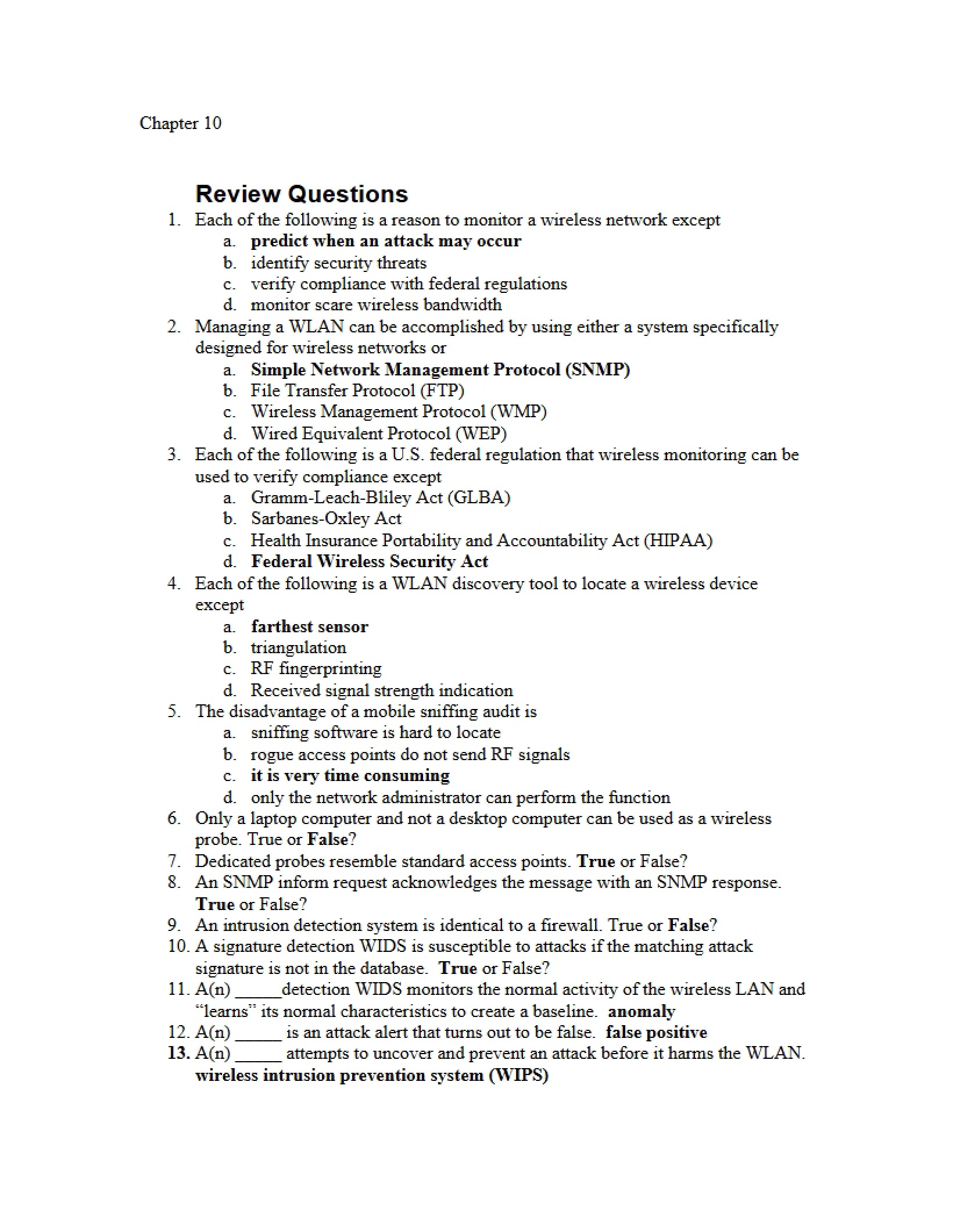 Review Questions for Chapter 10