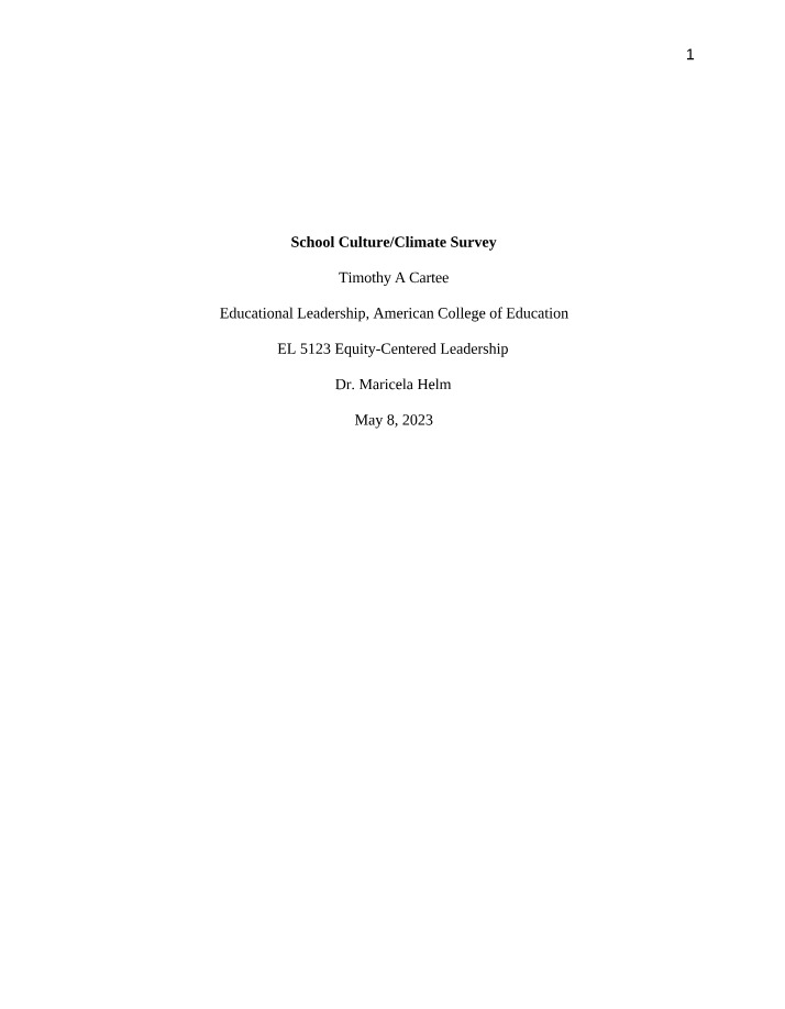 School Culture and Climate Survey - Analysis and Results