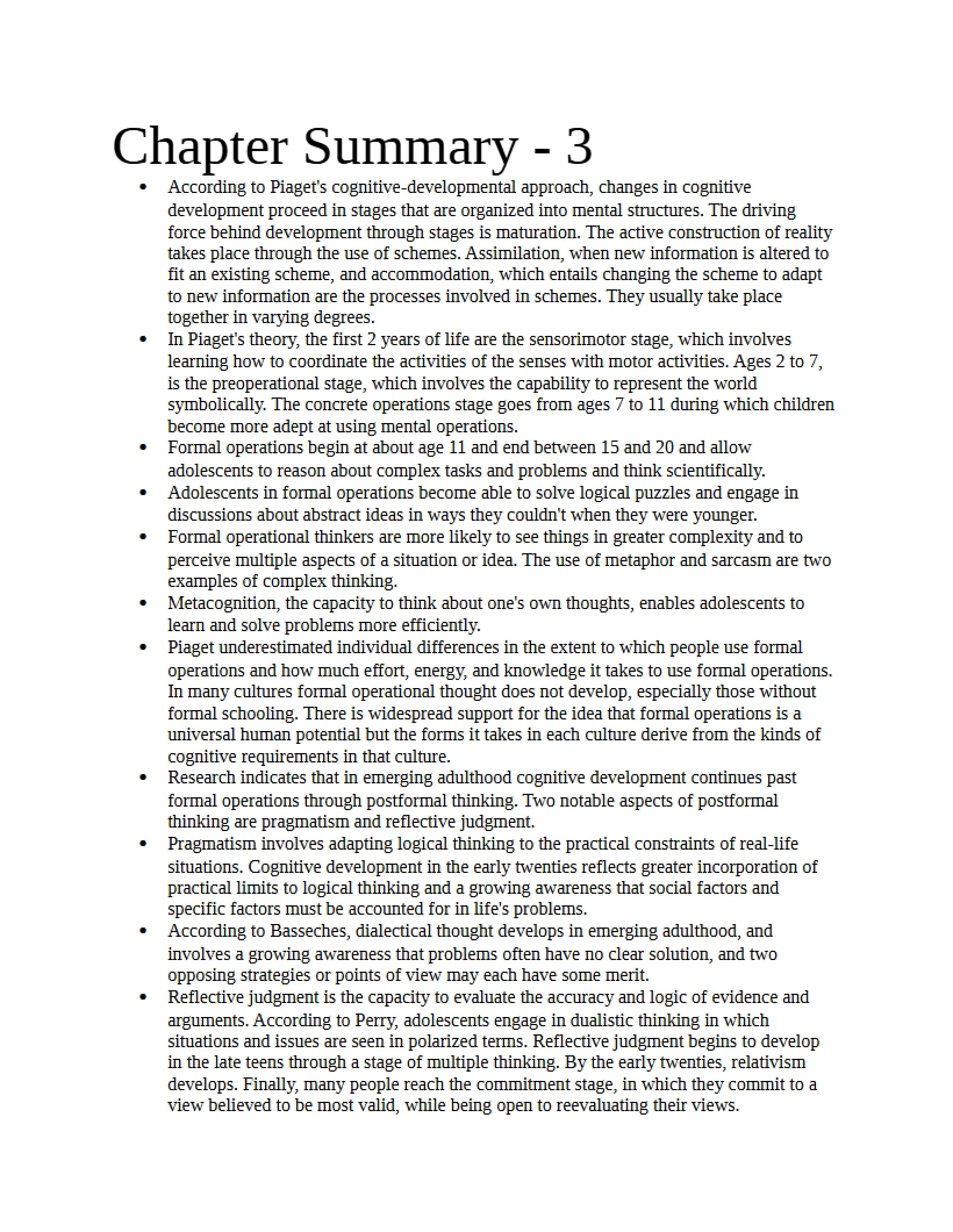 Summary of Chapter Three