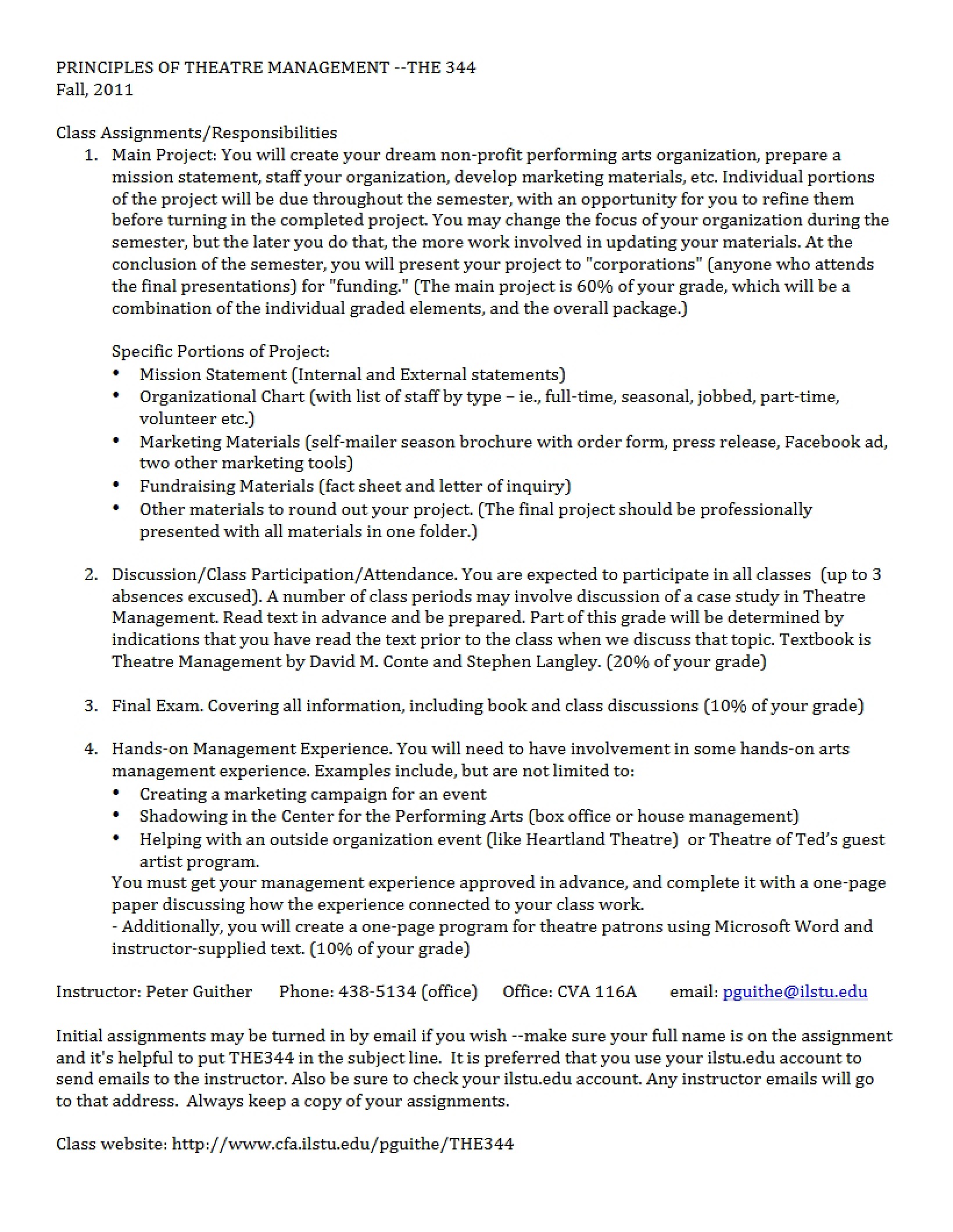 Principles of Theatre Management Syllabus