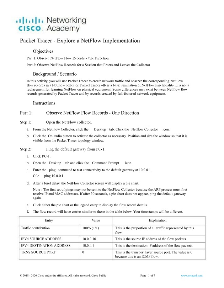 NetFlow Implementation Exploration - Packet Tracer