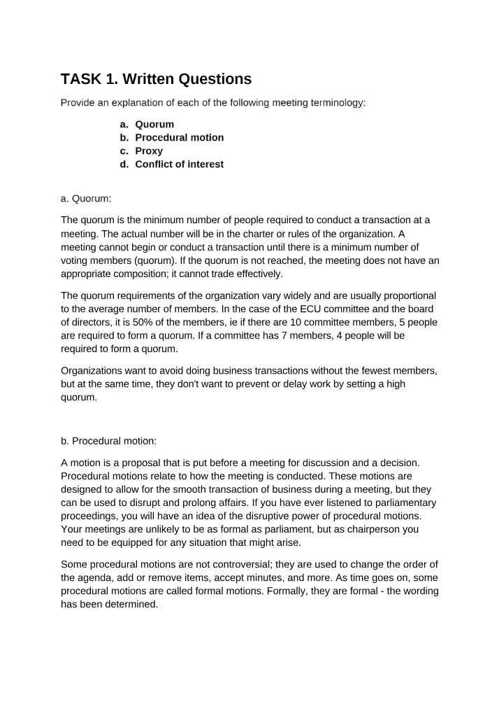 BSBADM502 Manage Meetings Assessment