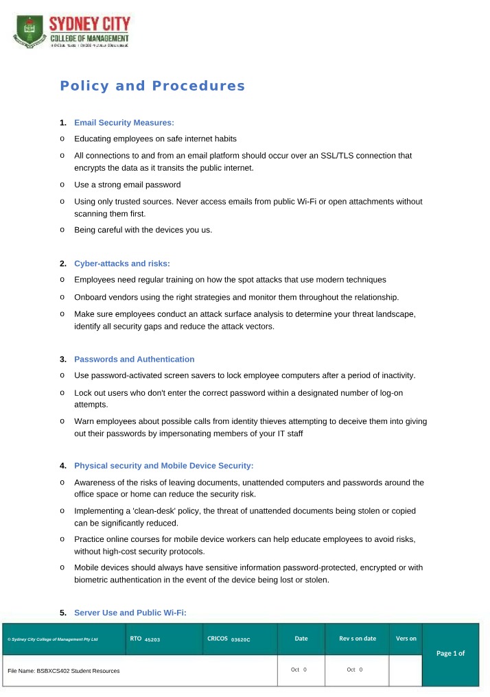 BSBXCS402 Policy and Procedures