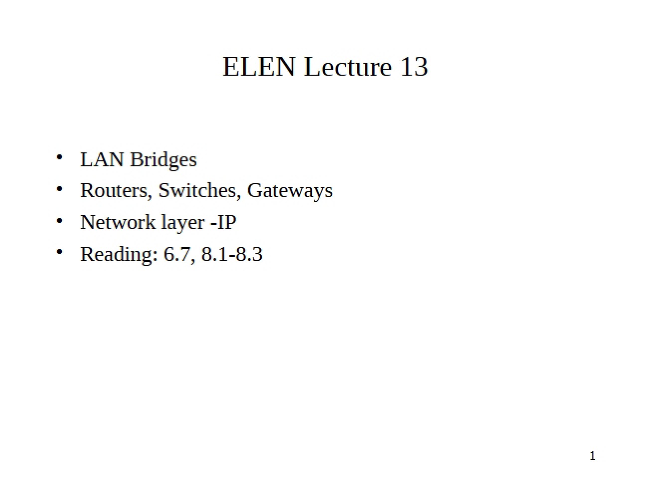 Thirteenth Lecture on Computer Communication and Networks