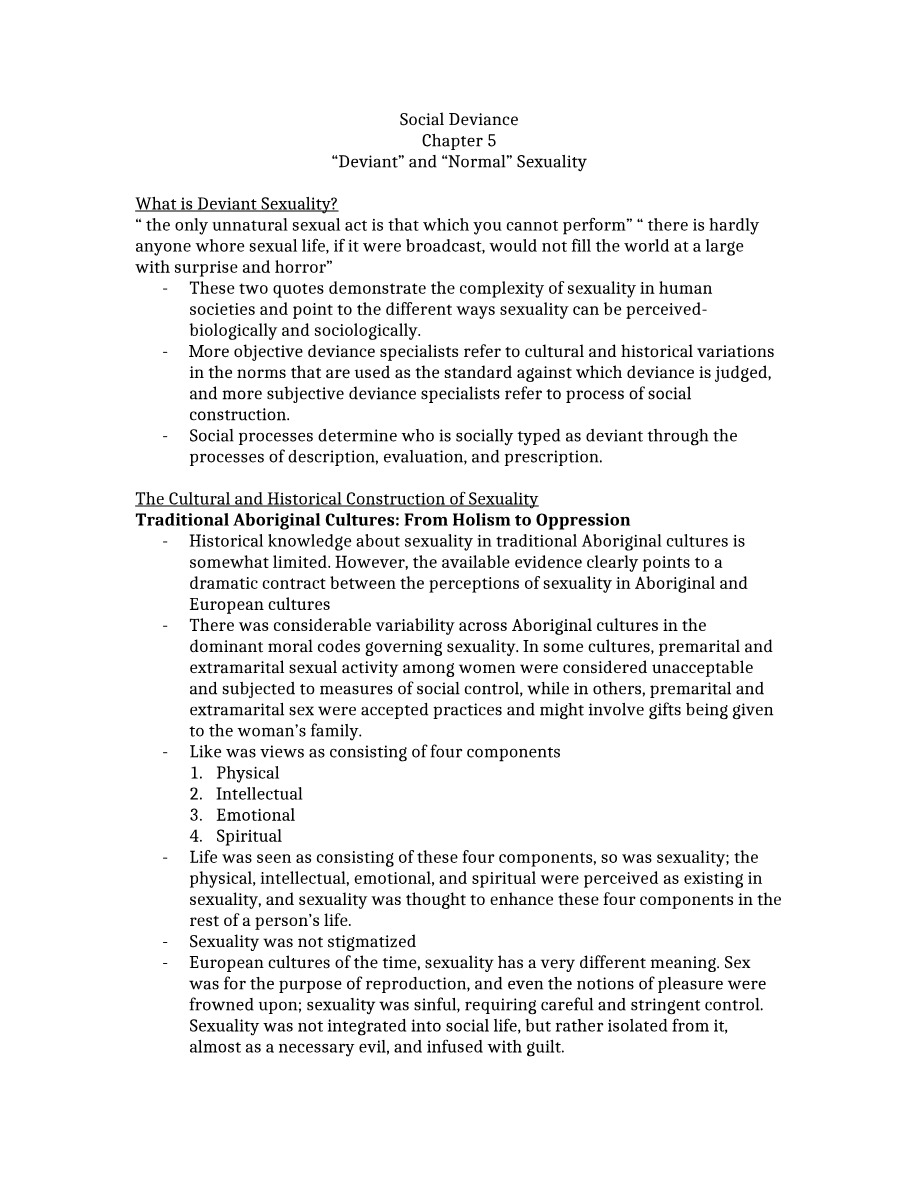 Chapter 5 Notes for Social Deviance