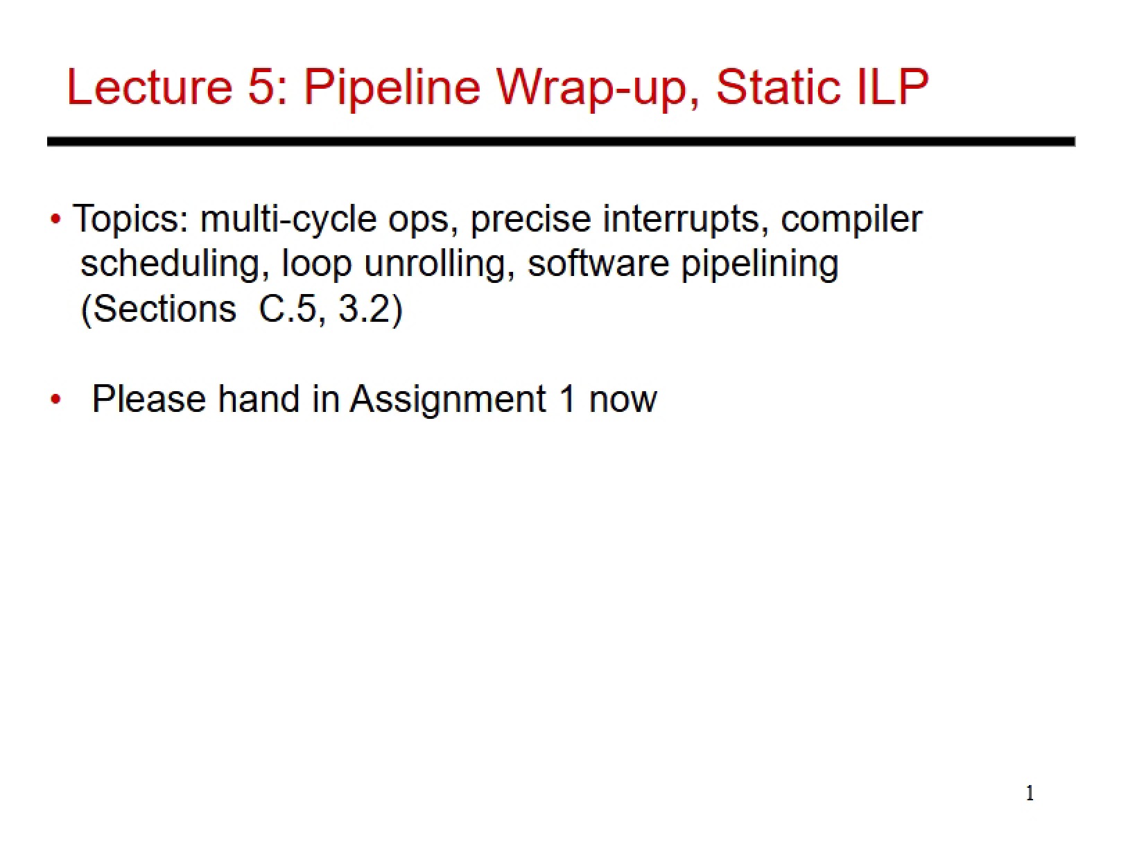 Static ILP and Pipeline Review