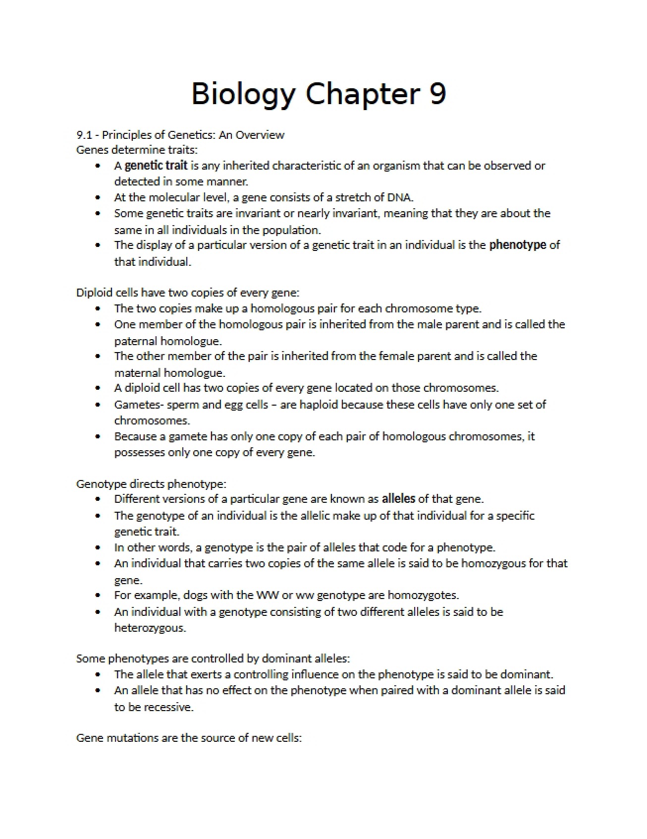Biology Chapter 9