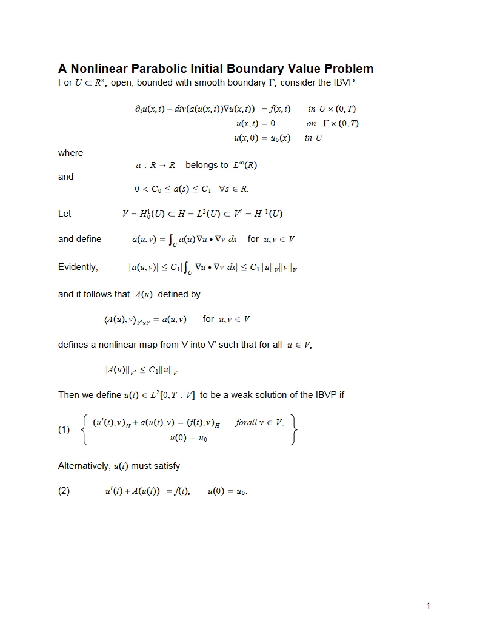 Initial Boundary Value Problem Nonlinear Parabolic