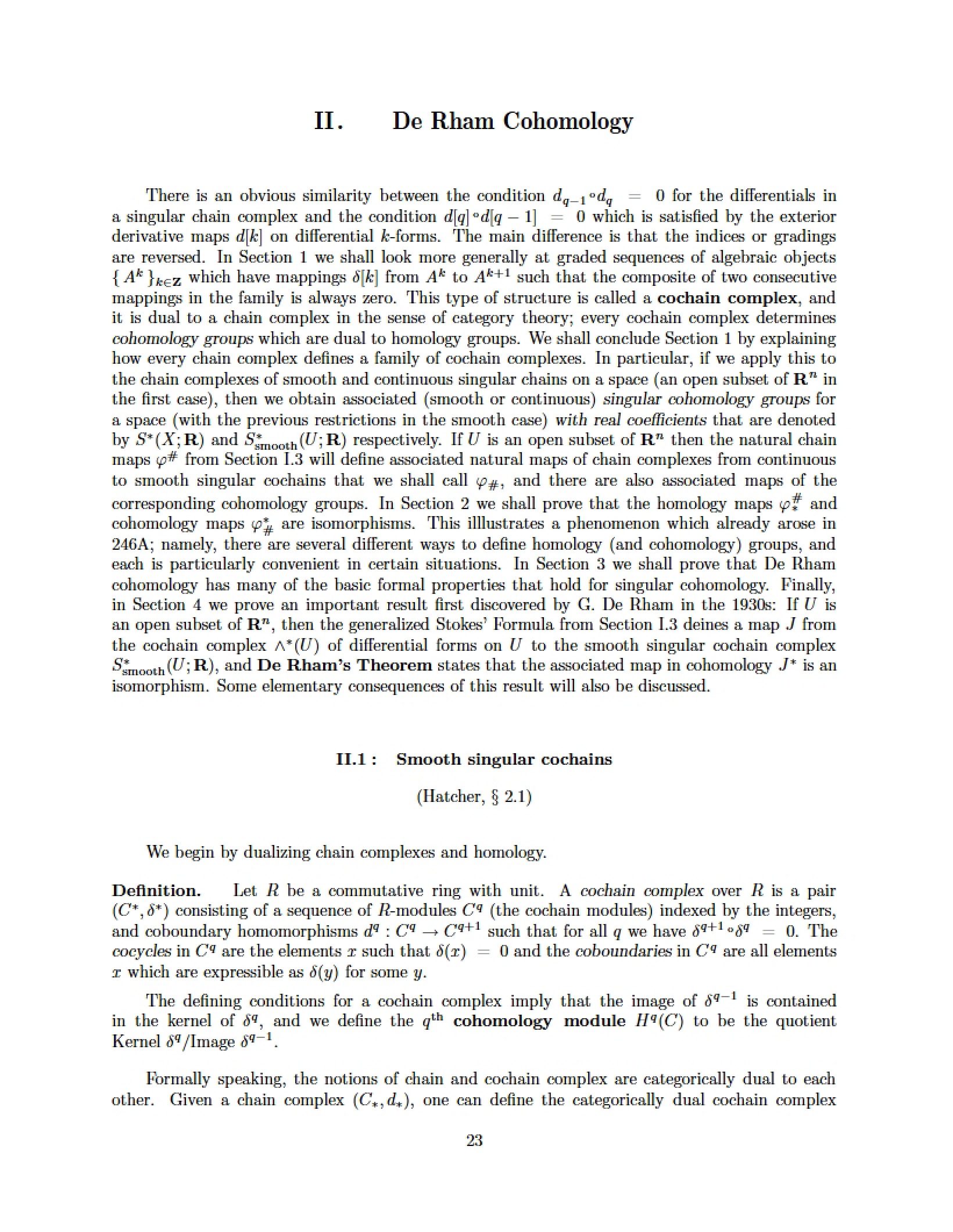 Cohomology of De Rham