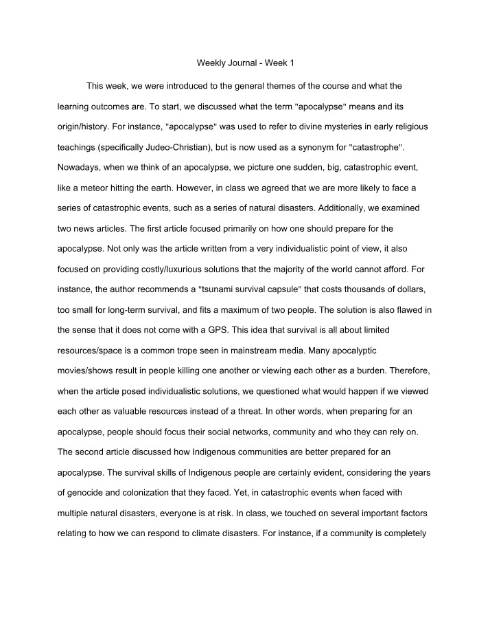 Journal Entry for Week 1