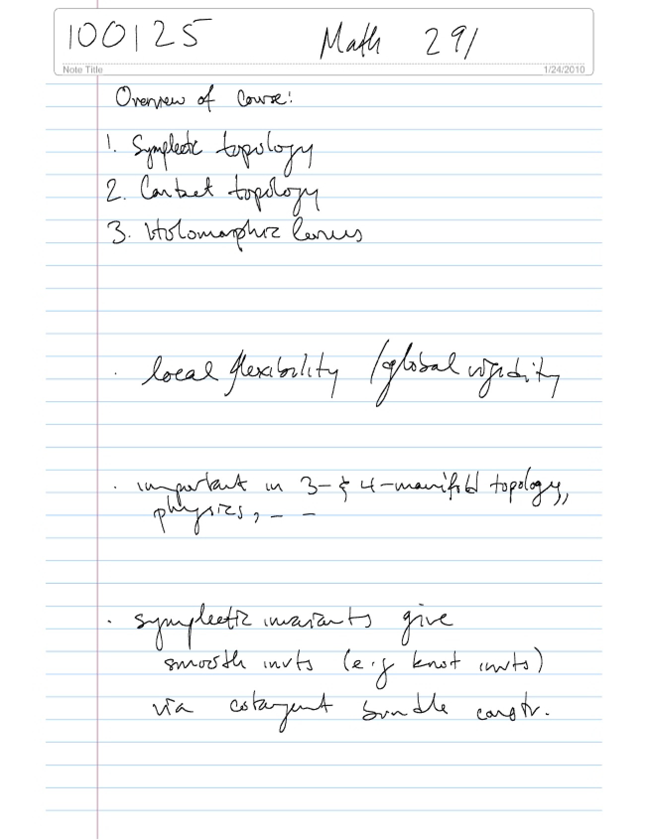 Symplectic Topology January 25 Notes