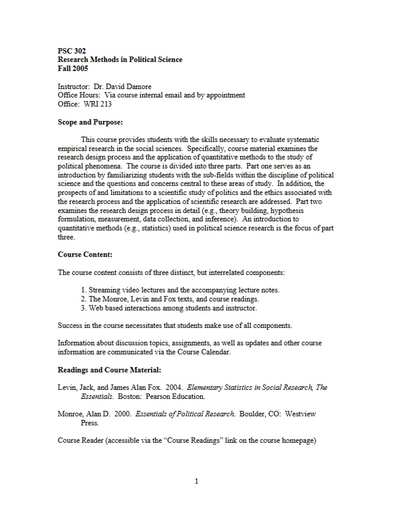 Political Science Research Methods Syllabus