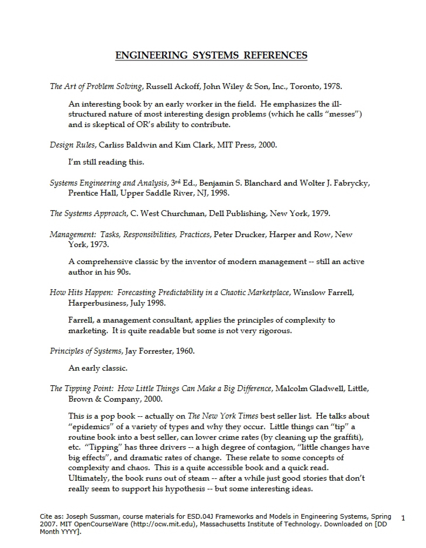 References for Engineering Systems