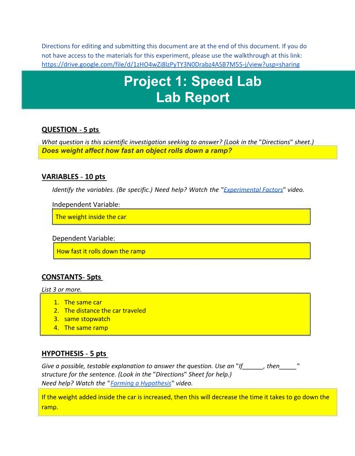 Weight and Speed of an Object on a Ramp