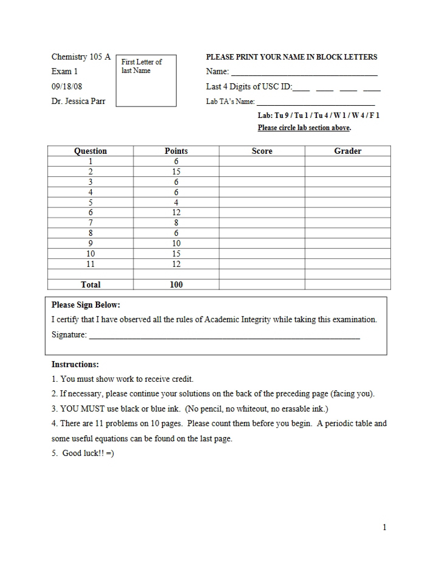 First Practice Exam
