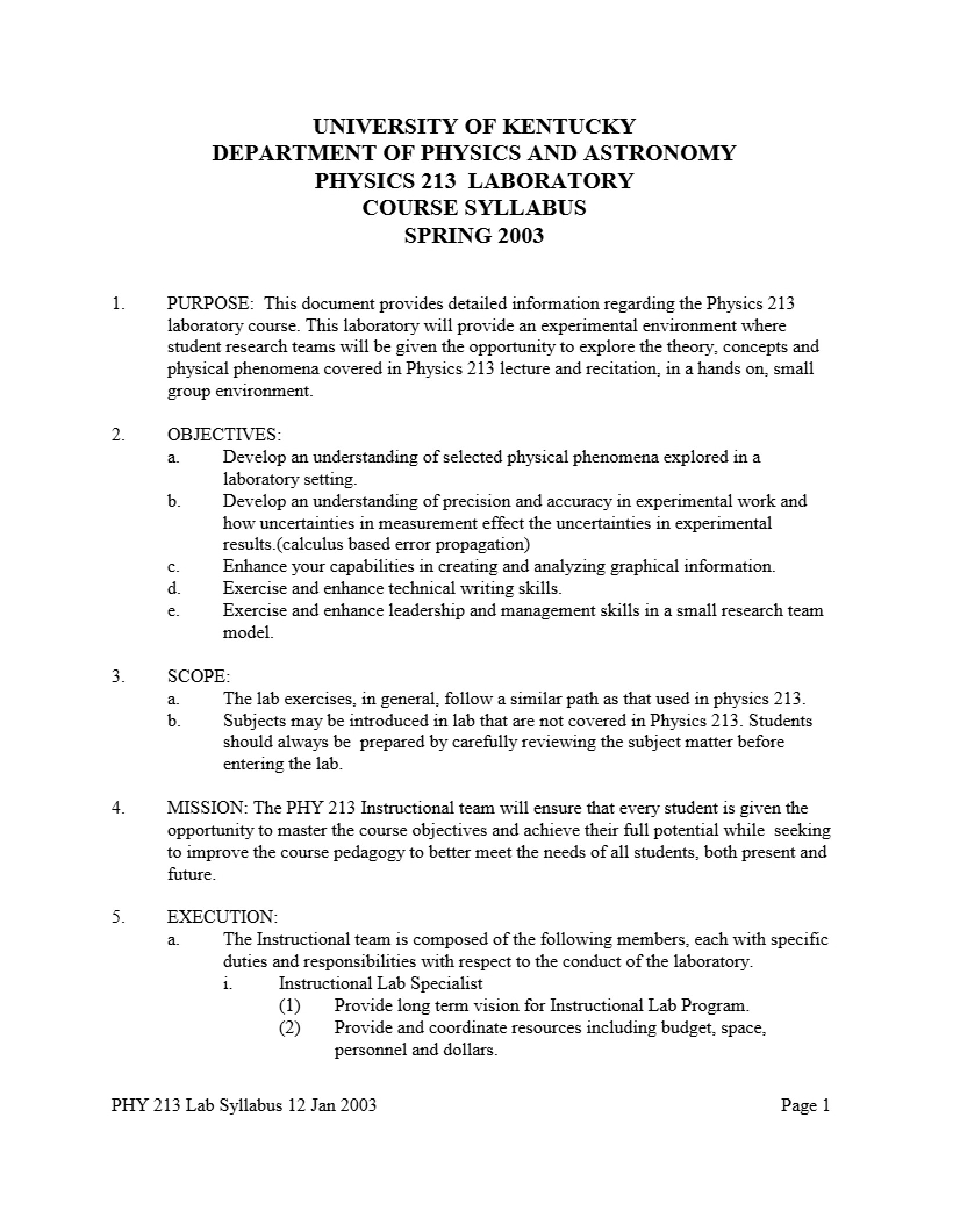 Syllabus for PHY 213 - 7 Pages